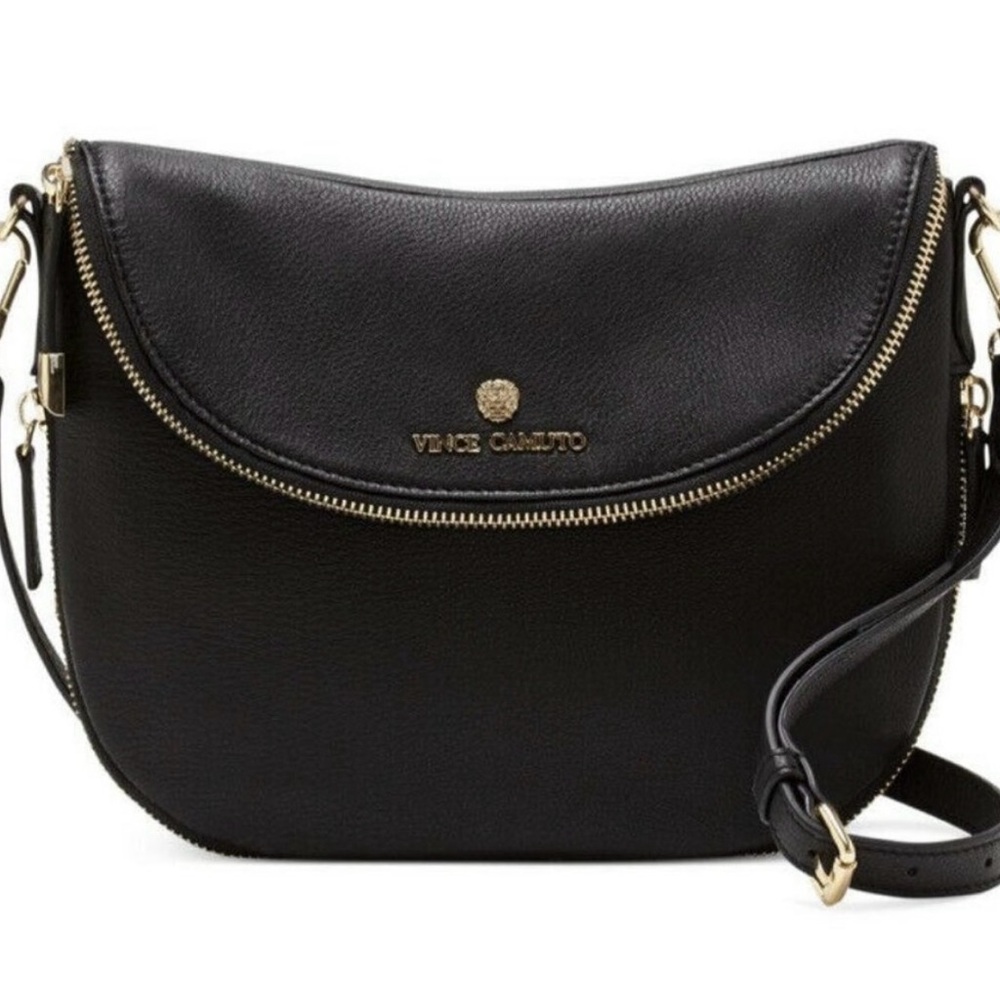 Vince Camuto Rizo Foldover Leather Crossbody-black bag medium size